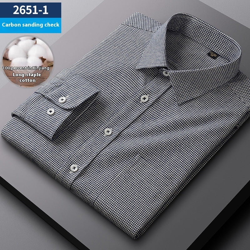 Men's Spring And Autumn Coat Casual Cotton Brushed Plaid Shirt