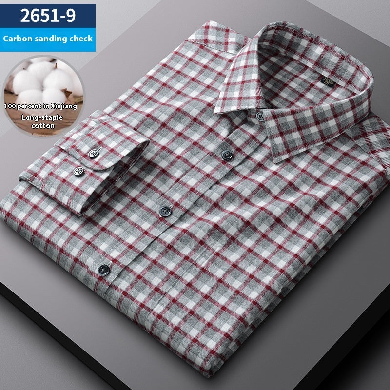 Men's Spring And Autumn Coat Casual Cotton Brushed Plaid Shirt