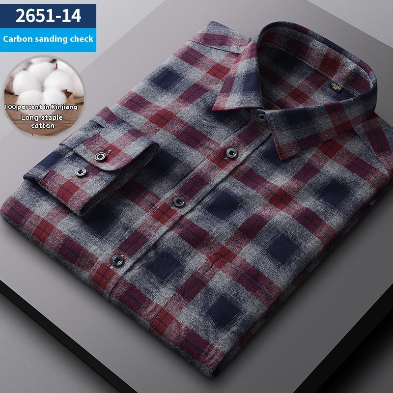 Men's Spring And Autumn Coat Casual Cotton Brushed Plaid Shirt