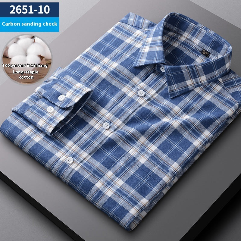 Men's Spring And Autumn Coat Casual Cotton Brushed Plaid Shirt