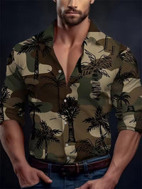 Men's Long Sleeve Shirt Palm Tree And Striped Printed Shirt Everyday Fashion Men's Casual Shirt