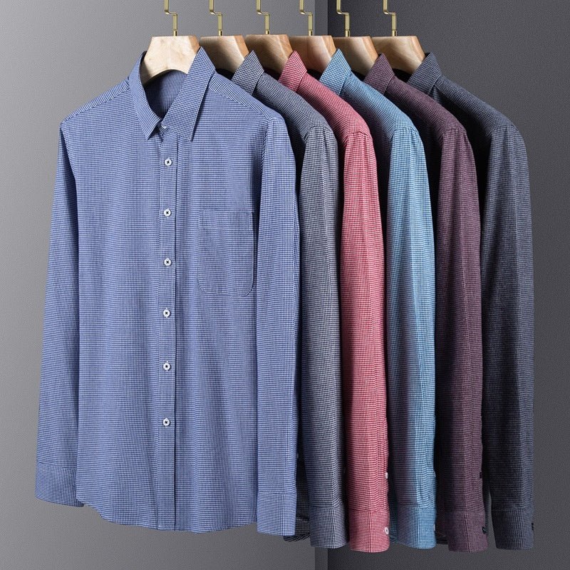 Men's Spring And Autumn Coat Casual Cotton Brushed Plaid Shirt
