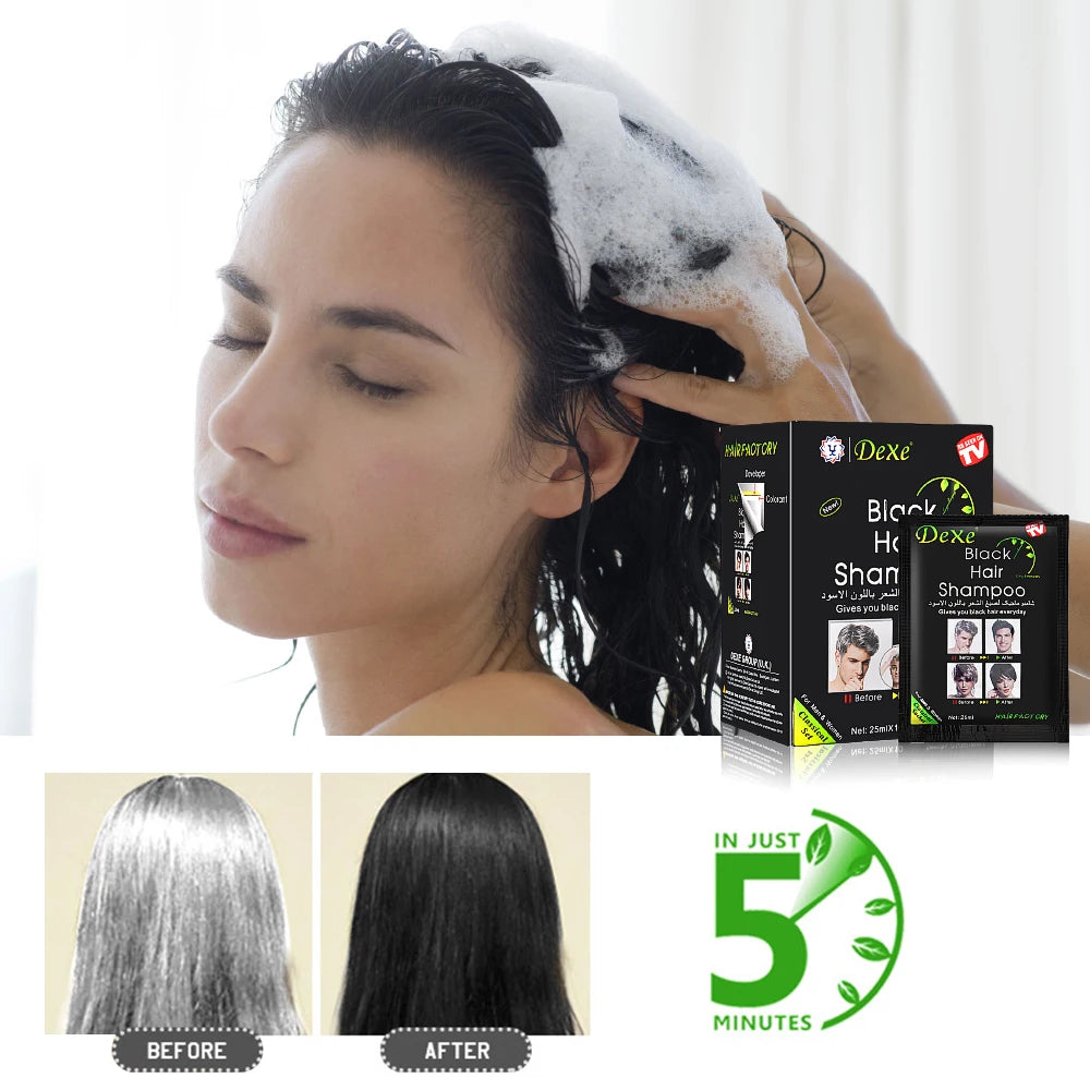 10Pcs 20Pcs Dexe Black Hair Shampoo Black Herb Natural Faster Black Hair