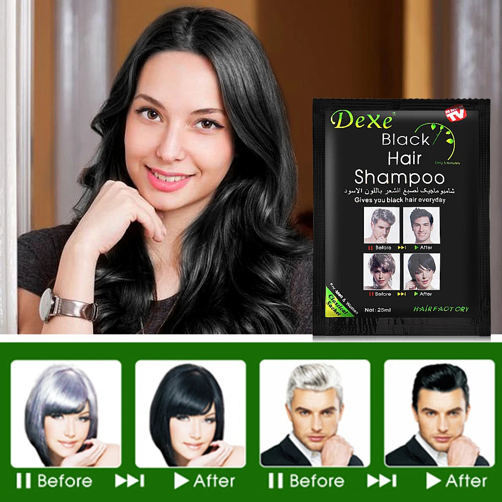 10Pcs 20Pcs Dexe Black Hair Shampoo Black Herb Natural Faster Black Hair