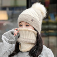 All-match Cycling Warm With Velvet Cold-proof Women's Winter Cotton-padded Cap Scarf Set