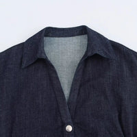 ETJ 2025 traf Spring New 1975 series denim MIDI dress with lapel side zipper fashion wrinkle waist slim elegant dress