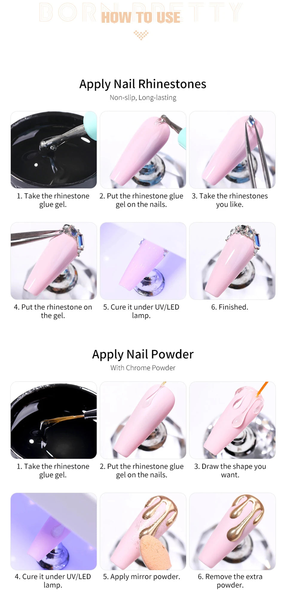 BORN PRETTY 3PCS Rhinestones Glue Gel Set