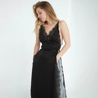 CUTENOVA  2025 Spring And Summer New Solid Color Sleeveless Lace Patchwork Sling High Split Dress Sexy Hottie Fashion Dresses