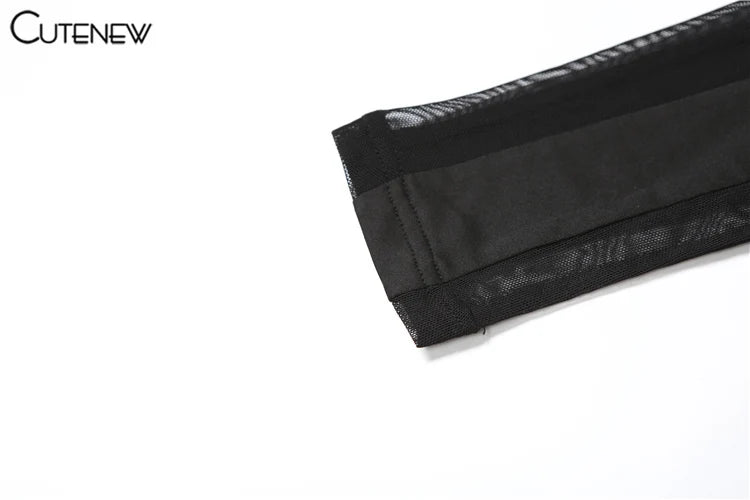 Cutenew Lace Irregular Patchwork Women Dress Sexy Coquette See Through Full Sleeve Maxi Bodycon Lady Stunning Nightout Club Robe