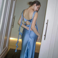 Dulzura Satin Backless Maxi Dress Tassels Sexy Sleeveless 2024 Summer Women Body-Shaping Clubwear Birthday Party Elegant