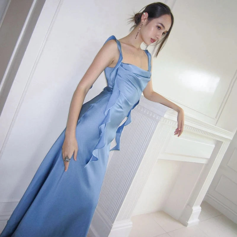 Dulzura Satin Backless Maxi Dress Tassels Sexy Sleeveless 2024 Summer Women Body-Shaping Clubwear Birthday Party Elegant