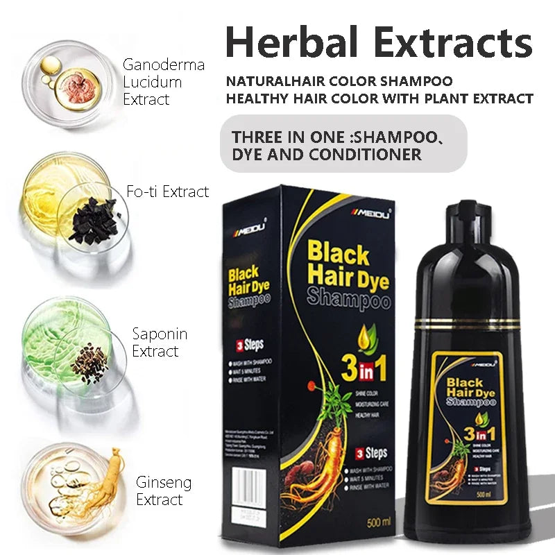 Hair Dye Shampoo 3in1 Darkening Hairs Instant Gray To Black