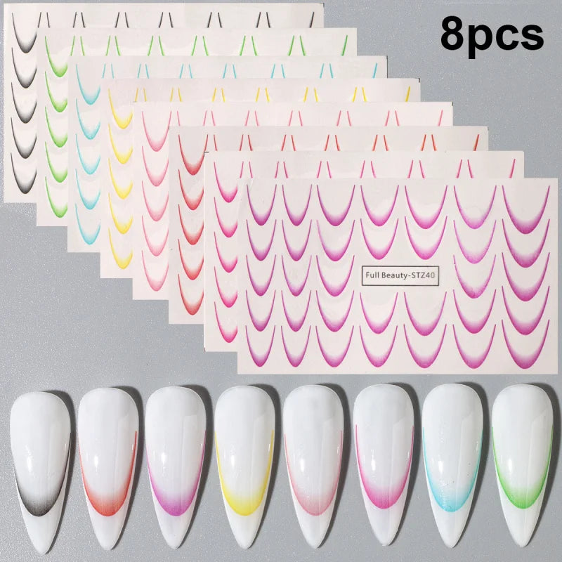 8pcs Gradient French Nail Art Stickers