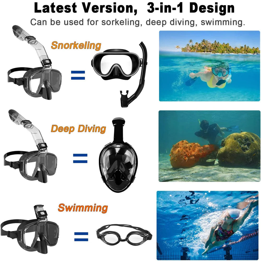 Diving Masks Foldable Anti-Fog Snorkel