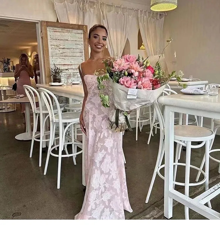 2023 Summer New Dresses For Women Spaghetti Strap Lace Hollow Out Low Cut Sexy A-lin Long Dress Beach Vacation Fashion Vestidos
