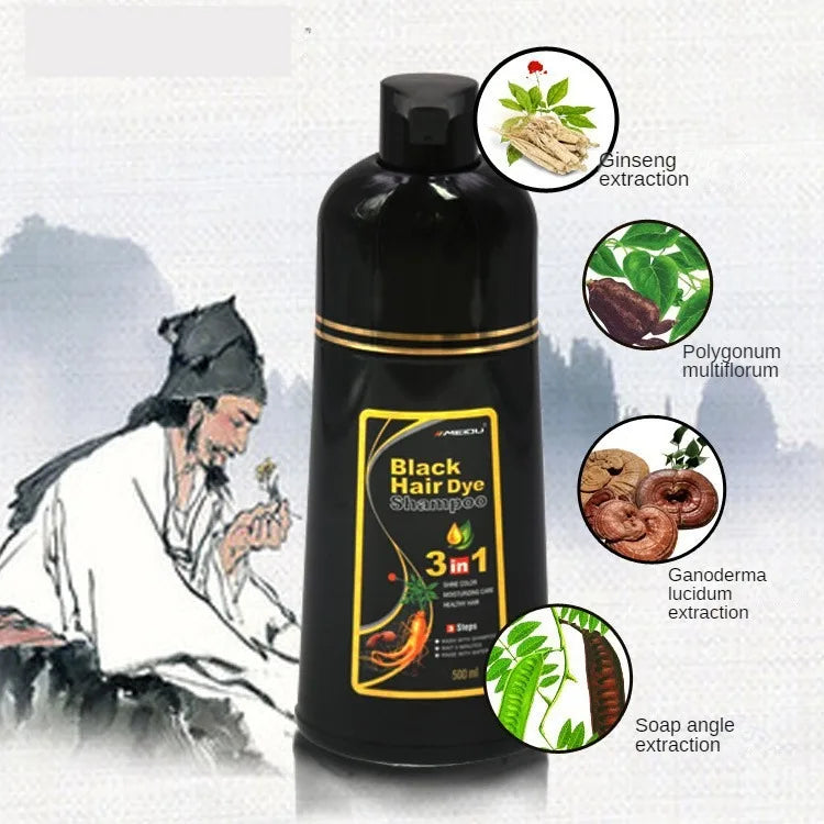 Hair Dye Shampoo 3in1 Darkening Hairs Instant Gray To Black