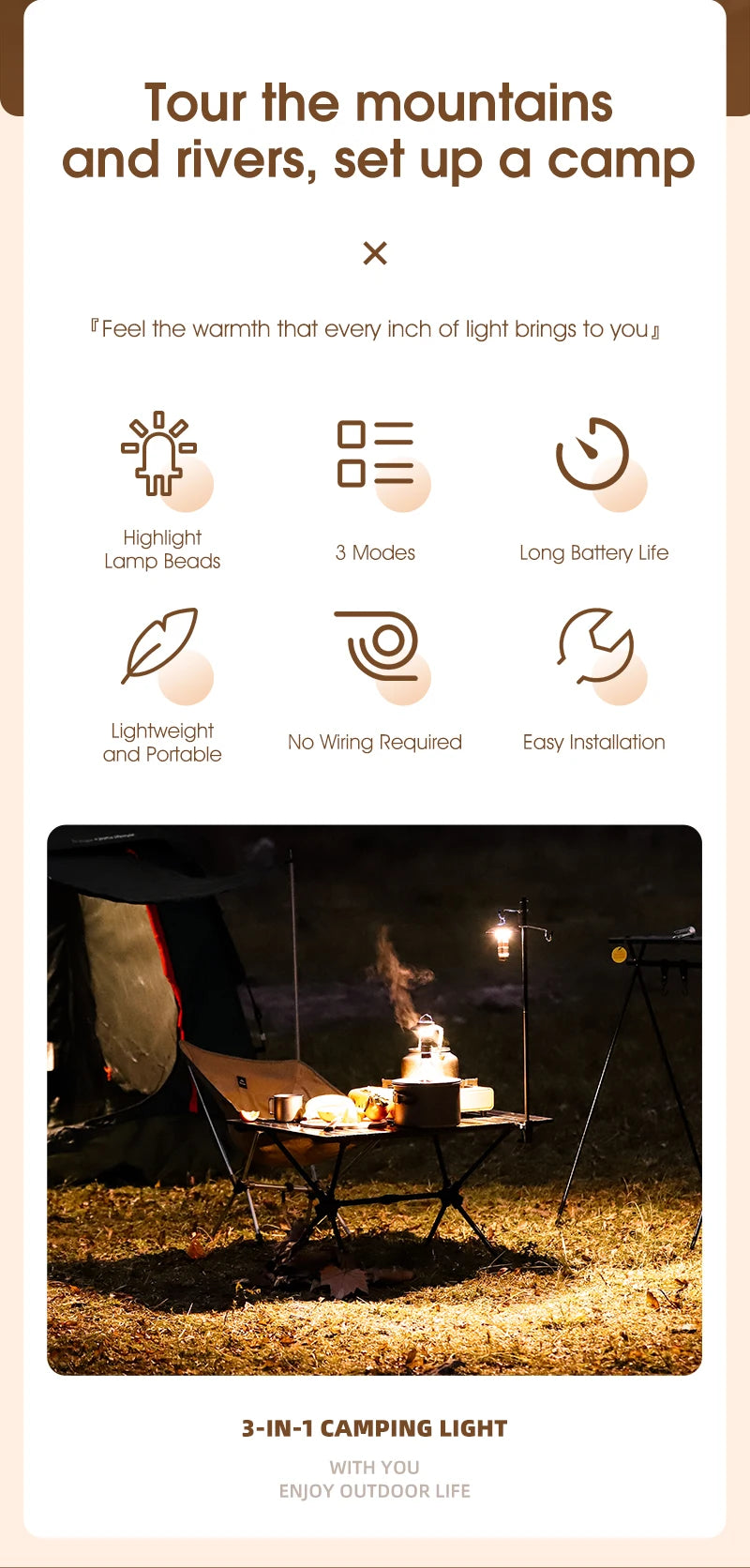 WEST BIKING Portable Camping Light 3 In