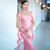 Dulzura Satin Backless Maxi Dress Tassels Sexy Sleeveless 2024 Summer Women Body-Shaping Clubwear Birthday Party Elegant
