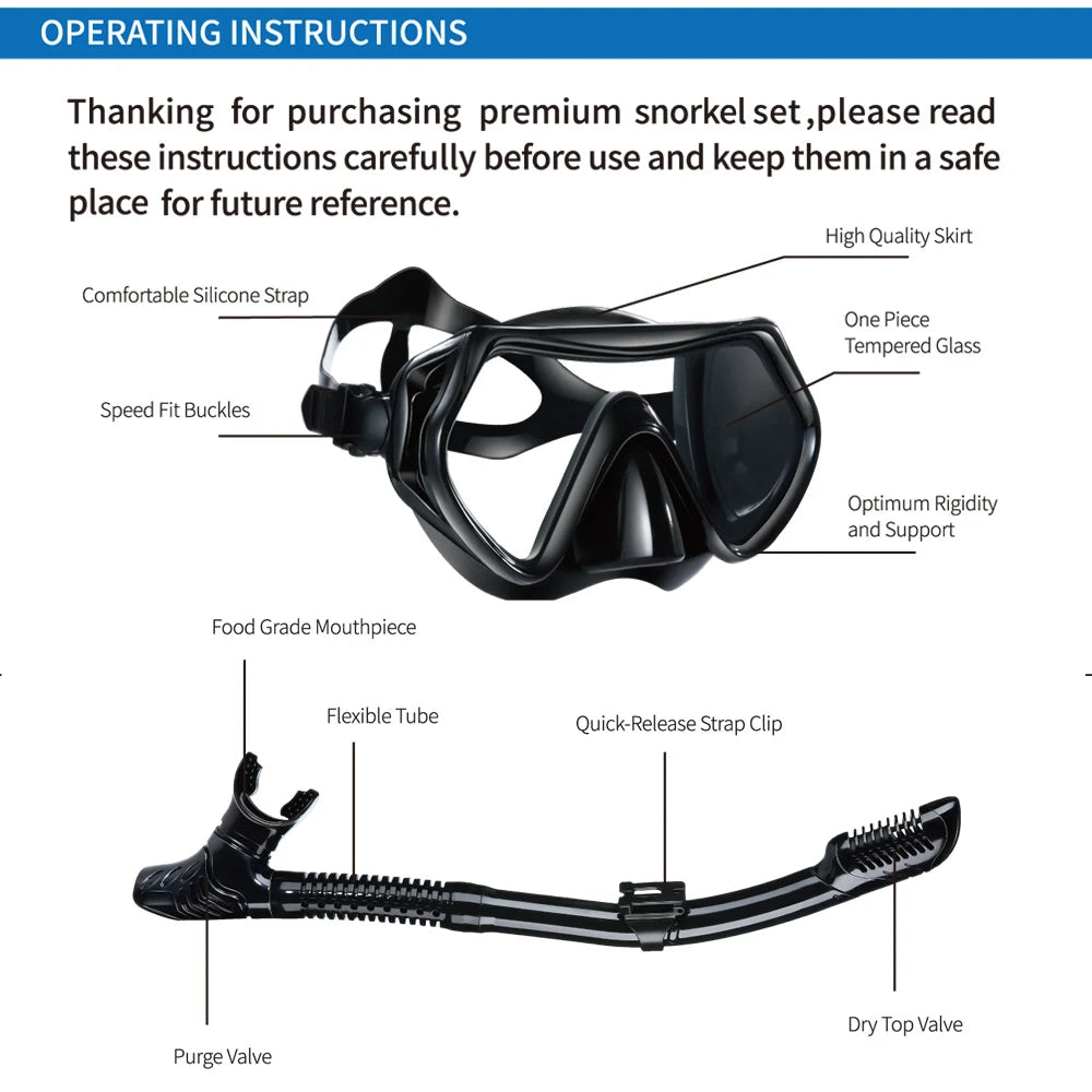 Dry Snorkel Set Diving Mask For Adults