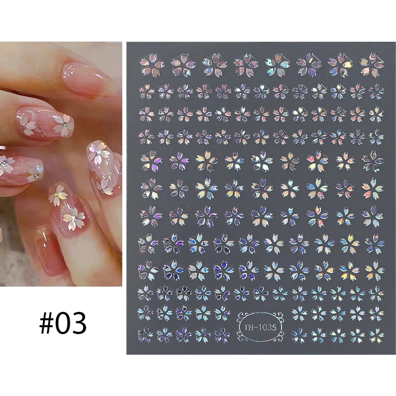 3D Laser Sakura Flower Nail Sticker