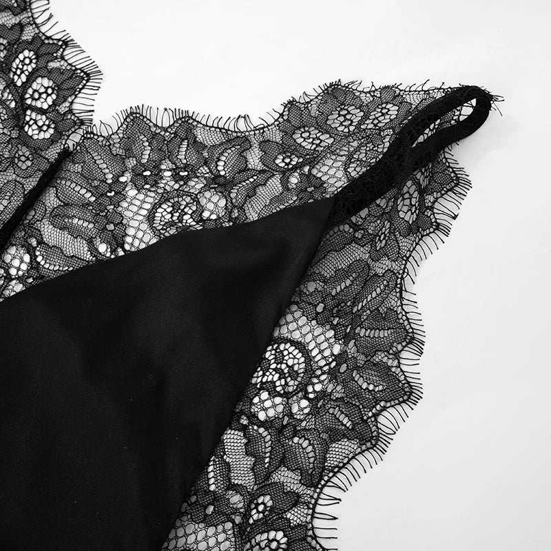 CUTENOVA  2025 Spring And Summer New Solid Color Sleeveless Lace Patchwork Sling High Split Dress Sexy Hottie Fashion Dresses