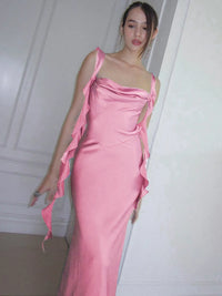 Dulzura Satin Backless Maxi Dress Tassels Sexy Sleeveless 2024 Summer Women Body-Shaping Clubwear Birthday Party Elegant