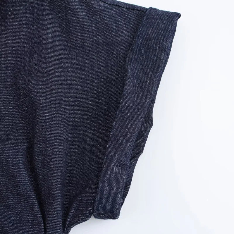 ETJ 2025 traf Spring New 1975 series denim MIDI dress with lapel side zipper fashion wrinkle waist slim elegant dress