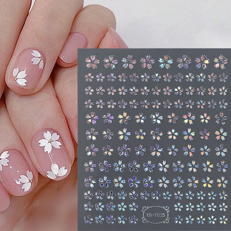 3D Laser Sakura Flower Nail Sticker