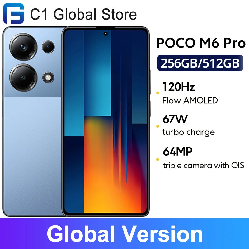 Global Version POCO M6 Pro Helio G99 Ultra 120Hz Flow AMOLED DotDisplay 67W turbo charging 64MP Triple Camera with OIS