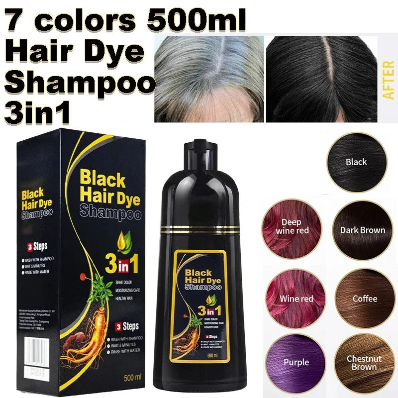 Hair Dye Shampoo 3in1 Darkening Hairs Instant Gray To Black