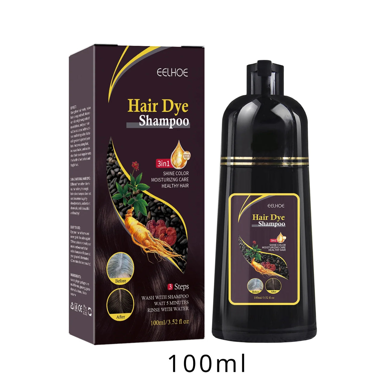 Hair Dye Shampoo 3in1 Darkening Hairs Instant Gray To Black