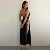 CUTENOVA  2025 Spring And Summer New Solid Color Sleeveless Lace Patchwork Sling High Split Dress Sexy Hottie Fashion Dresses