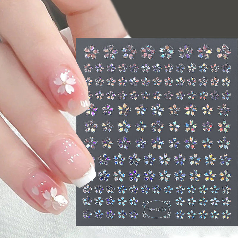 3D Laser Sakura Flower Nail Sticker