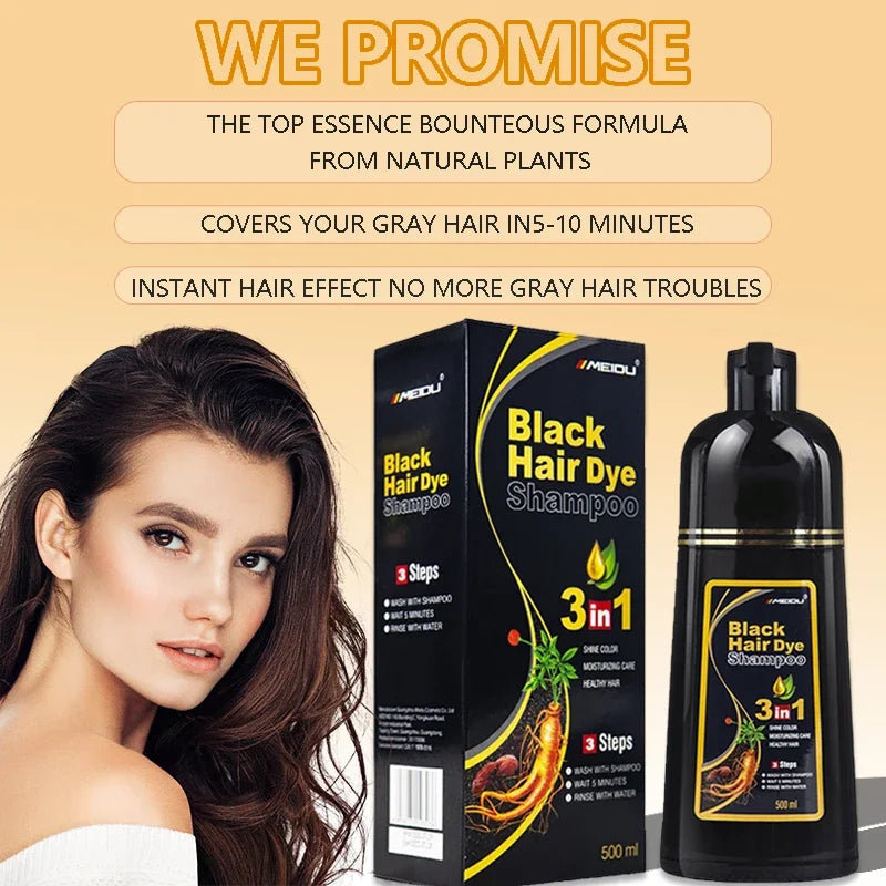 Hair Dye Shampoo 3in1 Darkening Hairs Instant Gray To Black