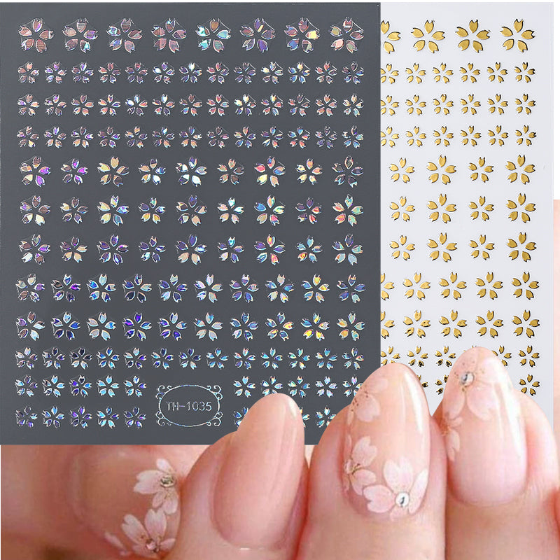 3D Laser Sakura Flower Nail Sticker