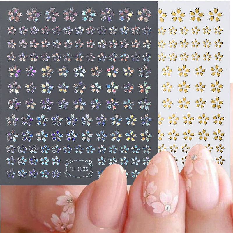 3D Laser Sakura Flower Nail Sticker