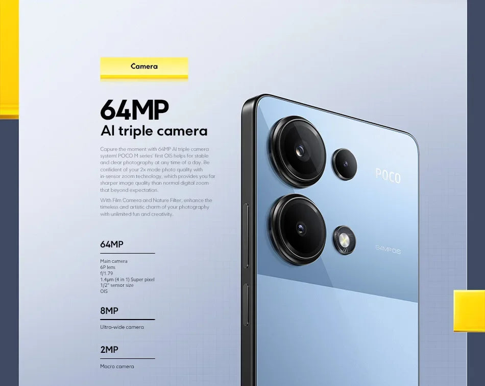 Global Version POCO M6 Pro Helio G99 Ultra 120Hz Flow AMOLED DotDisplay 67W turbo charging 64MP Triple Camera with OIS
