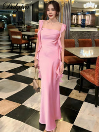 Dulzura Satin Backless Maxi Dress Tassels Sexy Sleeveless 2024 Summer Women Body-Shaping Clubwear Birthday Party Elegant