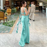 Dulzura Satin Backless Maxi Dress Tassels Sexy Sleeveless 2024 Summer Women Body-Shaping Clubwear Birthday Party Elegant