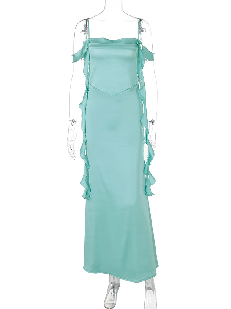 Dulzura Satin Backless Maxi Dress Tassels Sexy Sleeveless 2024 Summer Women Body-Shaping Clubwear Birthday Party Elegant