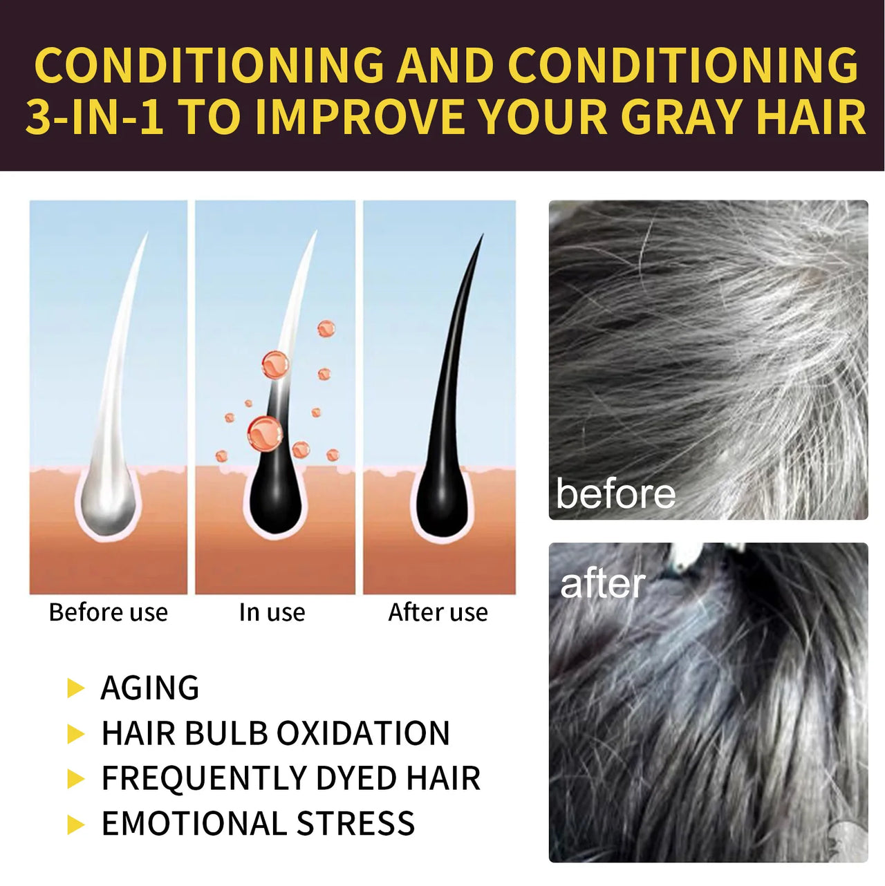 Hair Dye Shampoo 3in1 Darkening Hairs Instant Gray To Black