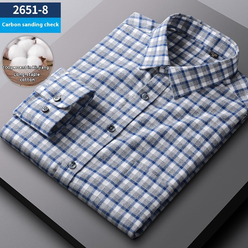 Men's Spring And Autumn Coat Casual Cotton Brushed Plaid Shirt