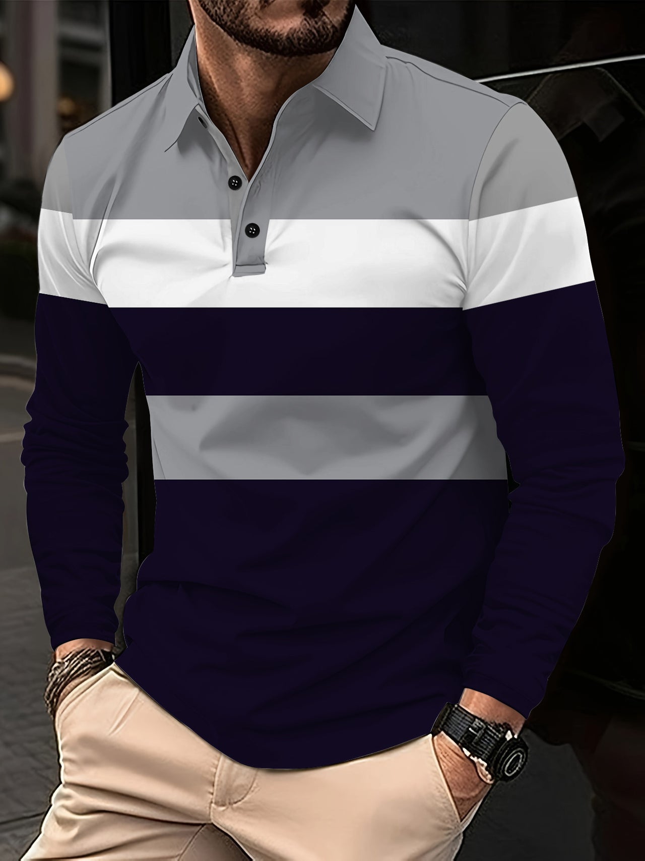 European And American 3D Digital Printing Lapel Short Sleeve Pullover Leisure Men's T-shirt Buckle