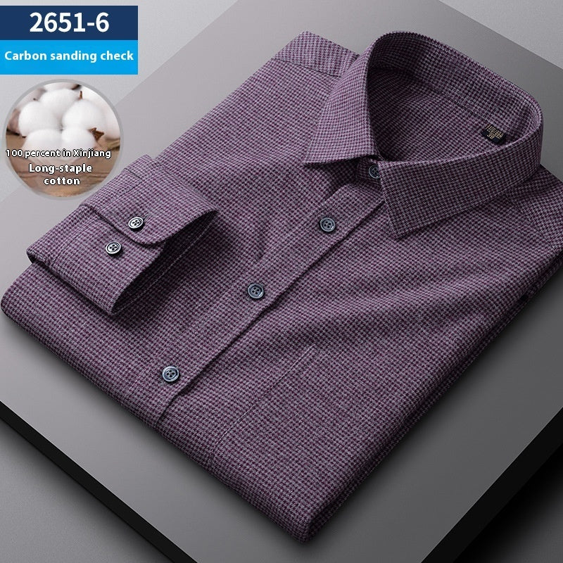 Men's Spring And Autumn Coat Casual Cotton Brushed Plaid Shirt