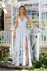 Printed Slim-fit Expansion Skirt For Vacation Suspender Dress