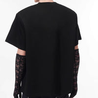 Niche Mesh Hollow Stitching Padded Shoulder Black T