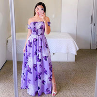 Off-shoulder Printed Butterfly Rainbow Dress