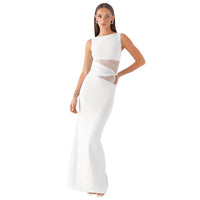 Women's Solid Color Translucent Hollow Lace Twisted Belt Dress