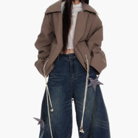 Washing Curved Knife Straight Leg Wide Leg Workwear Jeans For Women