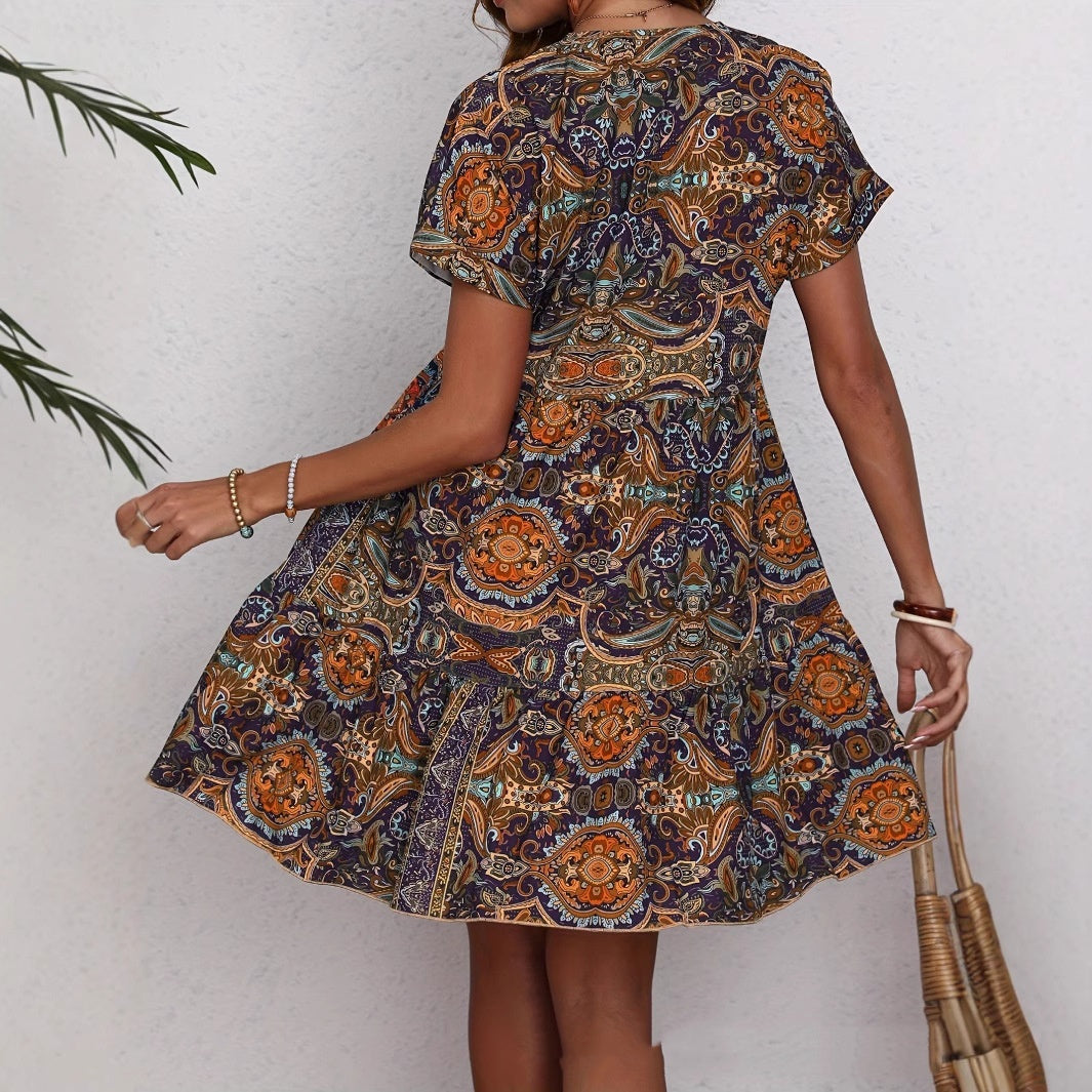 Women's Clothing Printed V-neck Leisure Vacation Style Dress
